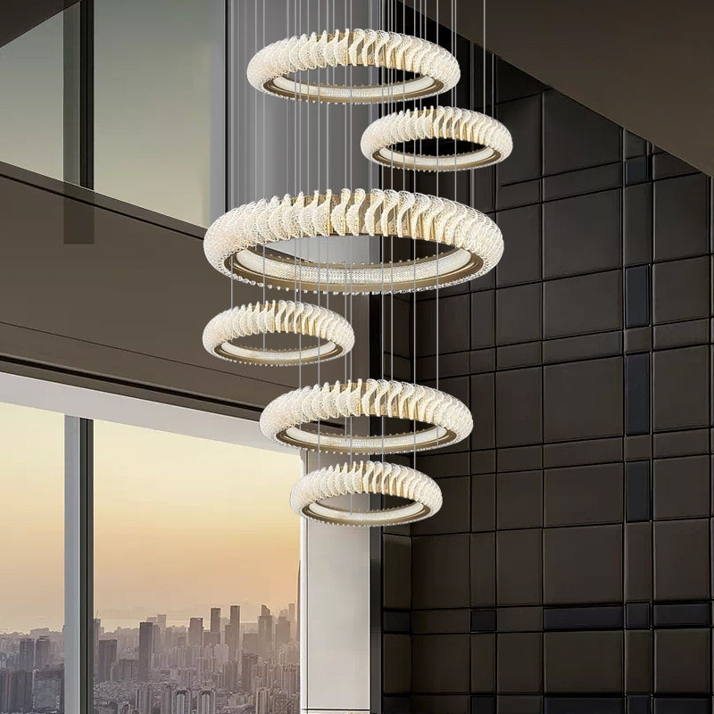 Extra Large Tiers Modern Stainless Steel Ring Chandelier for Living Room / foyer / big Entrys