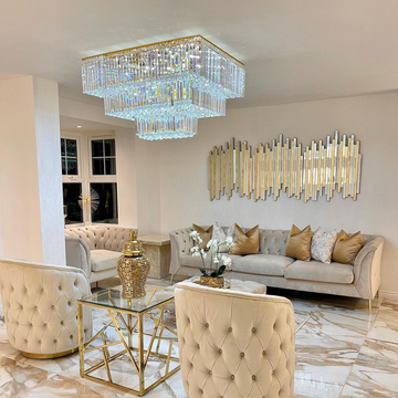 Square Crystal Ceiling Crystal Chandelier Light Three Layers