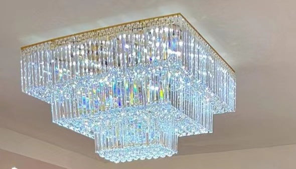 Square Crystal Ceiling Crystal Chandelier Light Three Layers