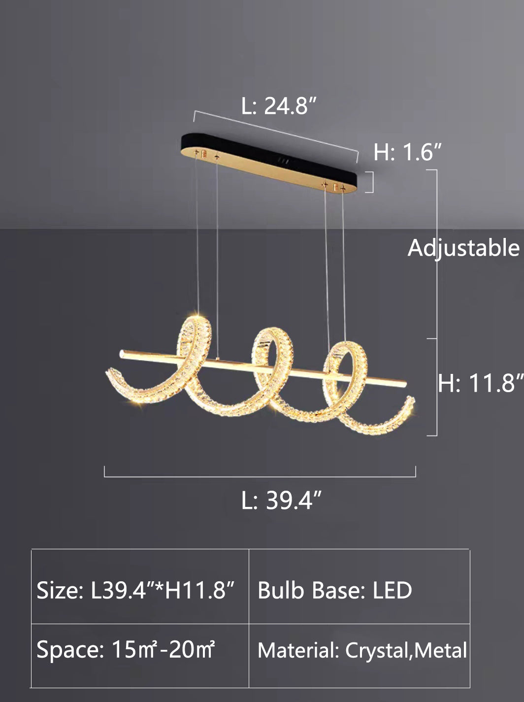 Modern Gold Art Light Luxury Crystal Chandelier for Dining Room / kitchen Island