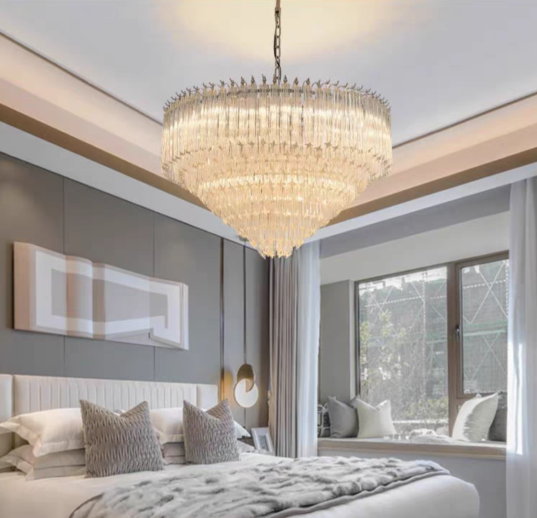 Multi-Tier Modern Light Luxury Crystal Rods Pendant Chandelier for Living Room / bedroom / foyer / entrys