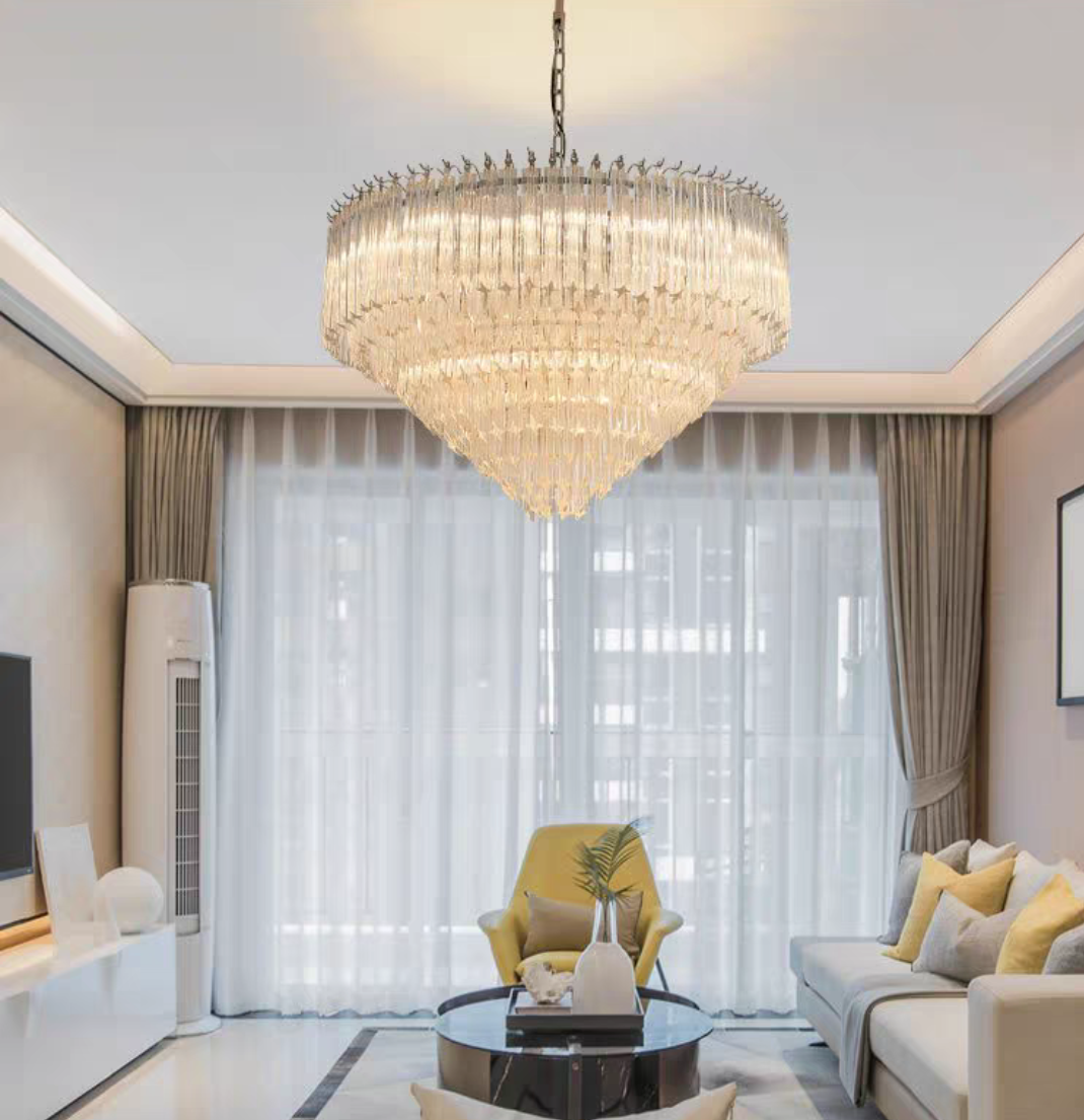 Multi-Tier Modern Light Luxury Crystal Rods Pendant Chandelier for Living Room / bedroom / foyer / entrys