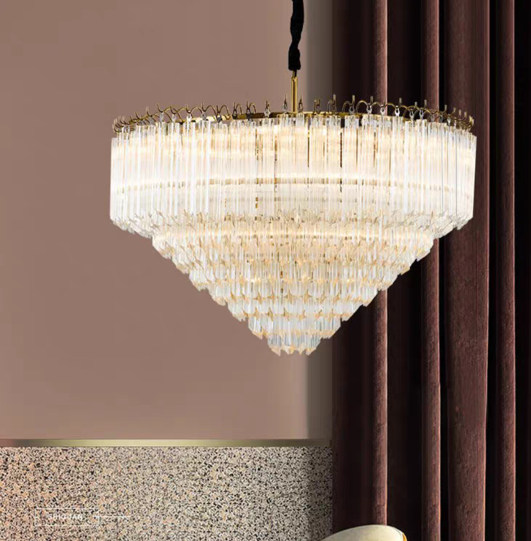 Multi-Tier Modern Light Luxury Crystal Rods Pendant Chandelier for Living Room / bedroom / foyer / entrys