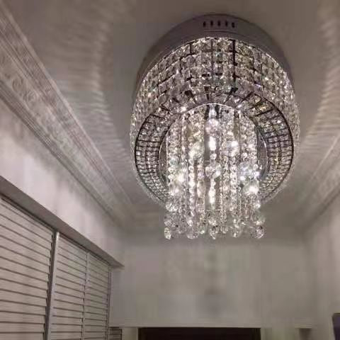 Modern Oversized Flush Mount Oval Crystal Pendant Chandelier for Living Room / dining Table Light