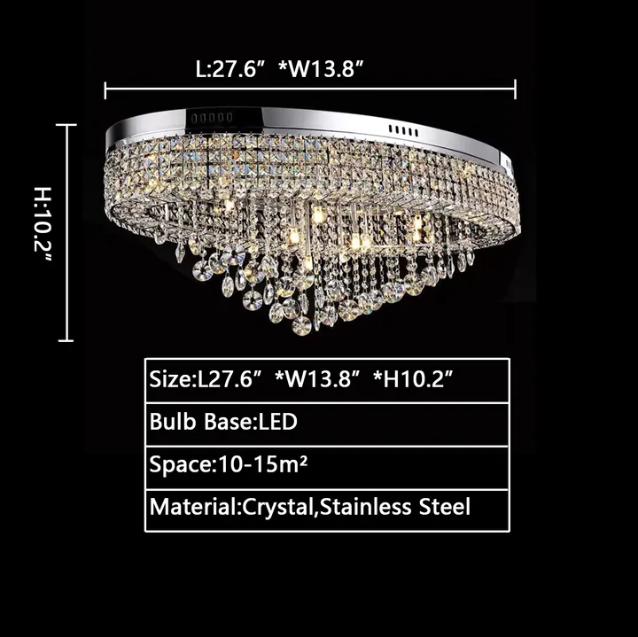 Modern Oversized Flush Mount Oval Crystal Pendant Chandelier for Living Room / dining Table Light