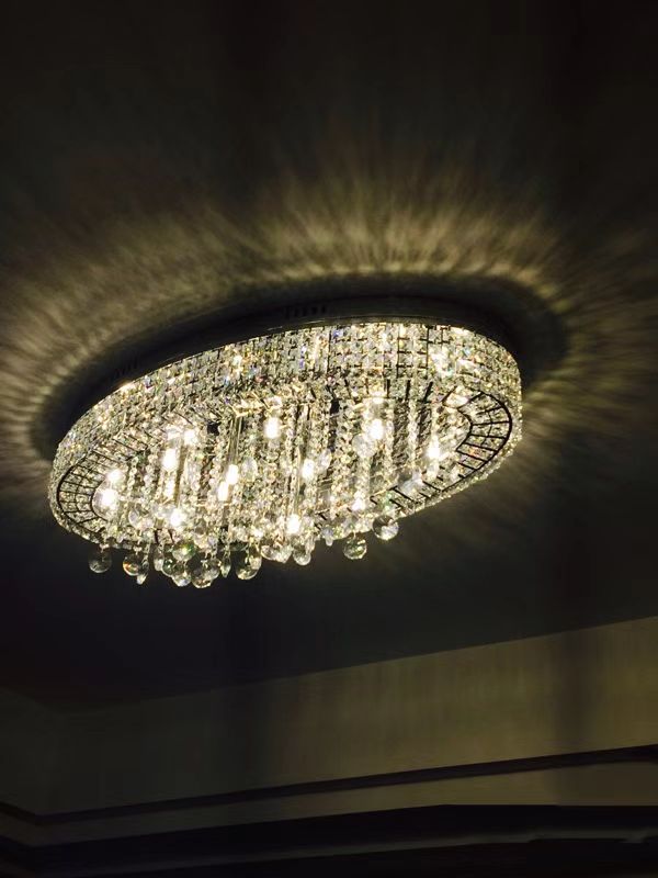 Modern Oversized Flush Mount Oval Crystal Pendant Chandelier for Living Room / dining Table Light