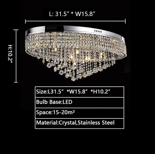 Modern Oversized Flush Mount Oval Crystal Pendant Chandelier for Living Room / dining Table Light