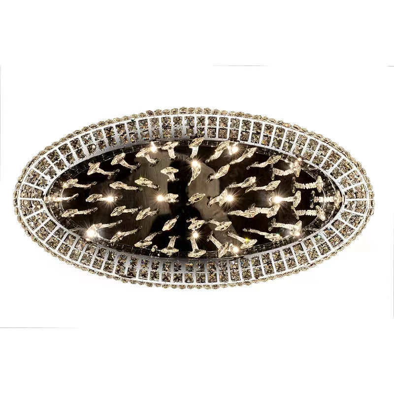 Modern Oversized Flush Mount Oval Crystal Pendant Chandelier for Living Room / dining Table Light