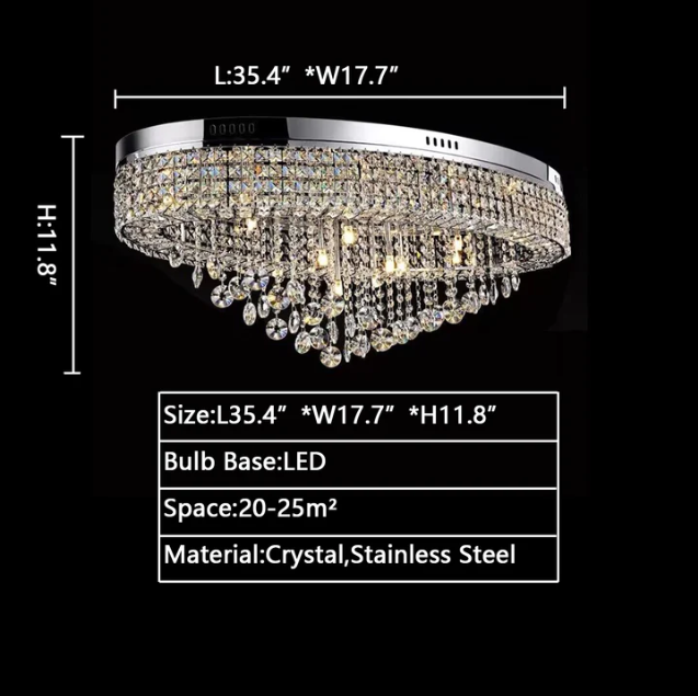 Modern Oversized Flush Mount Oval Crystal Pendant Chandelier for Living Room / dining Table Light
