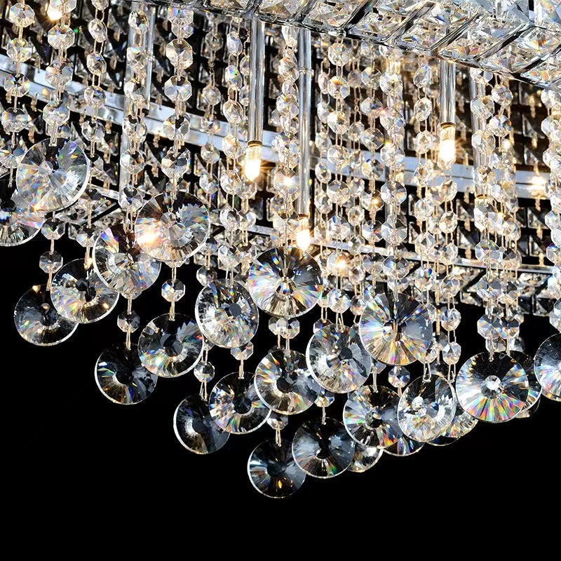 Modern Oversized Flush Mount Oval Crystal Pendant Chandelier for Living Room / dining Table Light