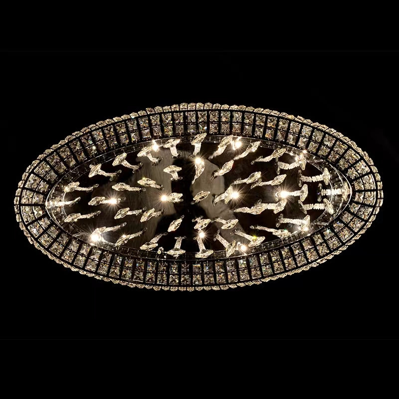Modern Oversized Flush Mount Oval Crystal Pendant Chandelier for Living Room / dining Table Light