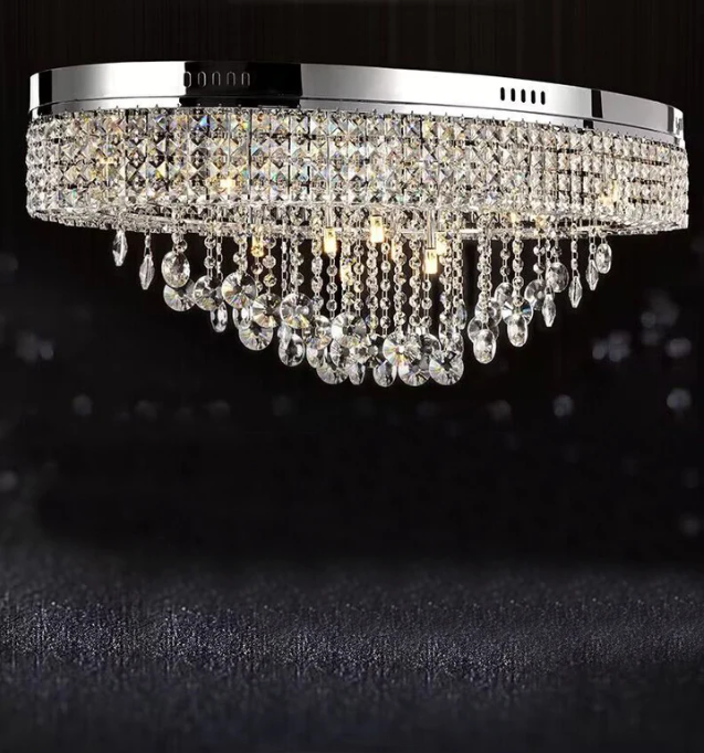 Modern Oversized Flush Mount Oval Crystal Pendant Chandelier for Living Room / dining Table Light