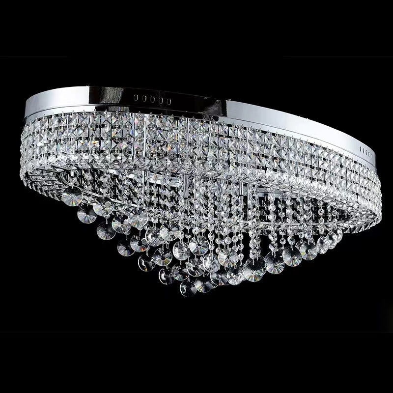 Modern Oversized Flush Mount Oval Crystal Pendant Chandelier for Living Room / dining Table Light
