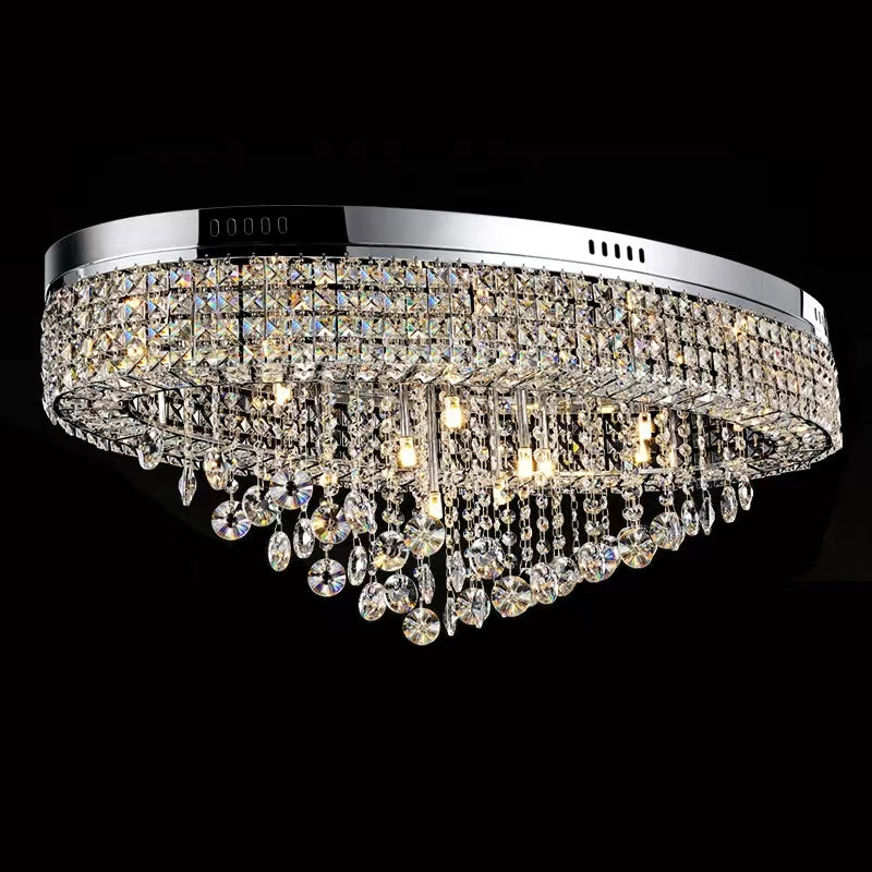 Modern Oversized Flush Mount Oval Crystal Pendant Chandelier for Living Room / dining Table Light
