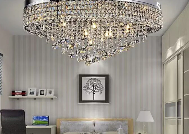 Modern Oversized Flush Mount Oval Crystal Pendant Chandelier for Living Room / dining Table Light