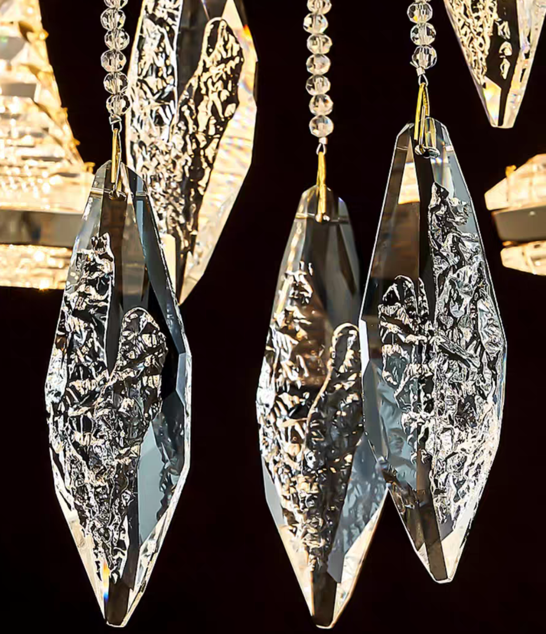 Luxury K9 Crystal Pendant Chandelier with Curved Vacuum Plating Finish, Unique Lantern Shape for Living Dining