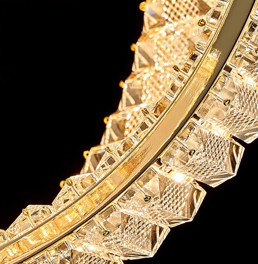 Luxury K9 Crystal Pendant Chandelier with Curved Vacuum Plating Finish, Unique Lantern Shape for Living Dining