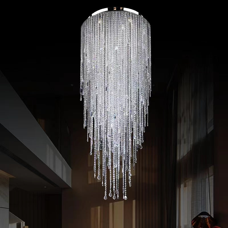 Extra Large Flush Mount Crystal Tassel Pendant Chandelier for Living Room / high-Ceiling Room / foyer