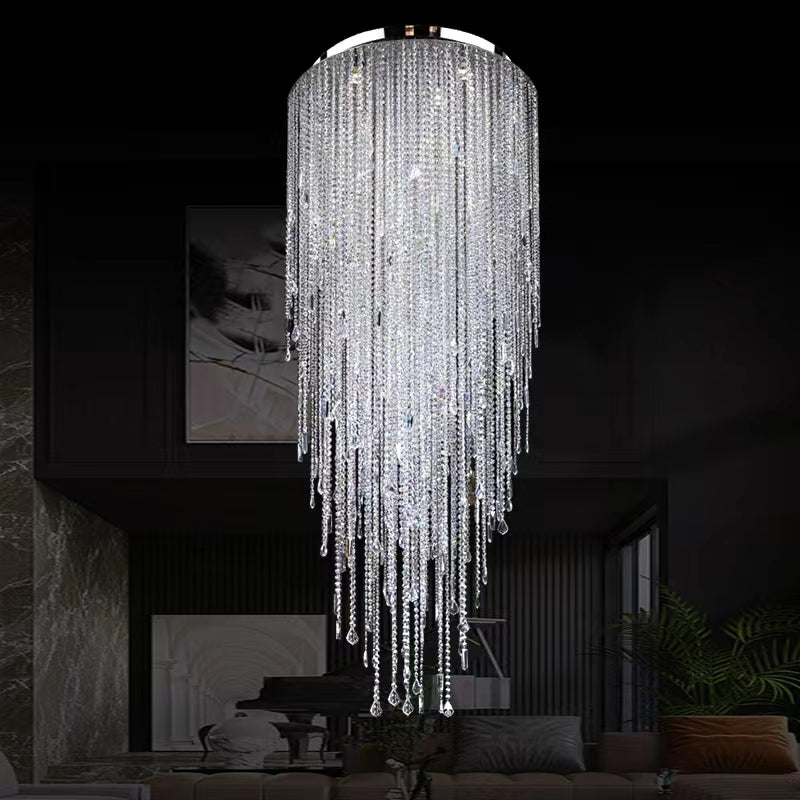 Extra Large Flush Mount Crystal Tassel Pendant Chandelier for Living Room / high-Ceiling Room / foyer