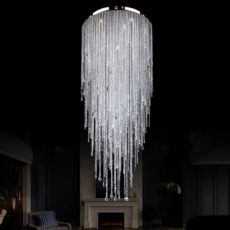Extra Large Flush Mount Crystal Tassel Pendant Chandelier for Living Room / high-Ceiling Room / foyer