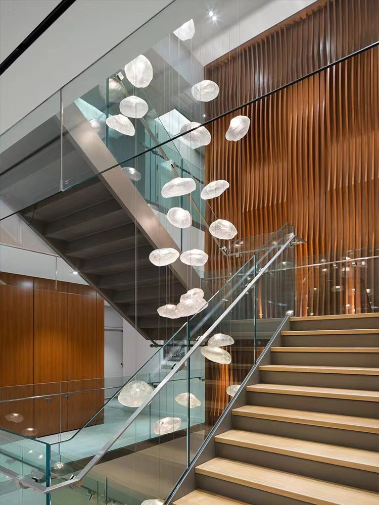 Extra Large Nordic Minimalist Glass Cloud Decorative Chandelier for Stairs / living Room / high-Ceiling Room