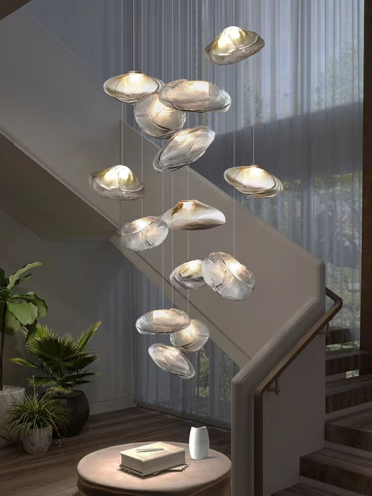 Extra Large Nordic Minimalist Glass Cloud Decorative Chandelier for Stairs / living Room / high-Ceiling Room