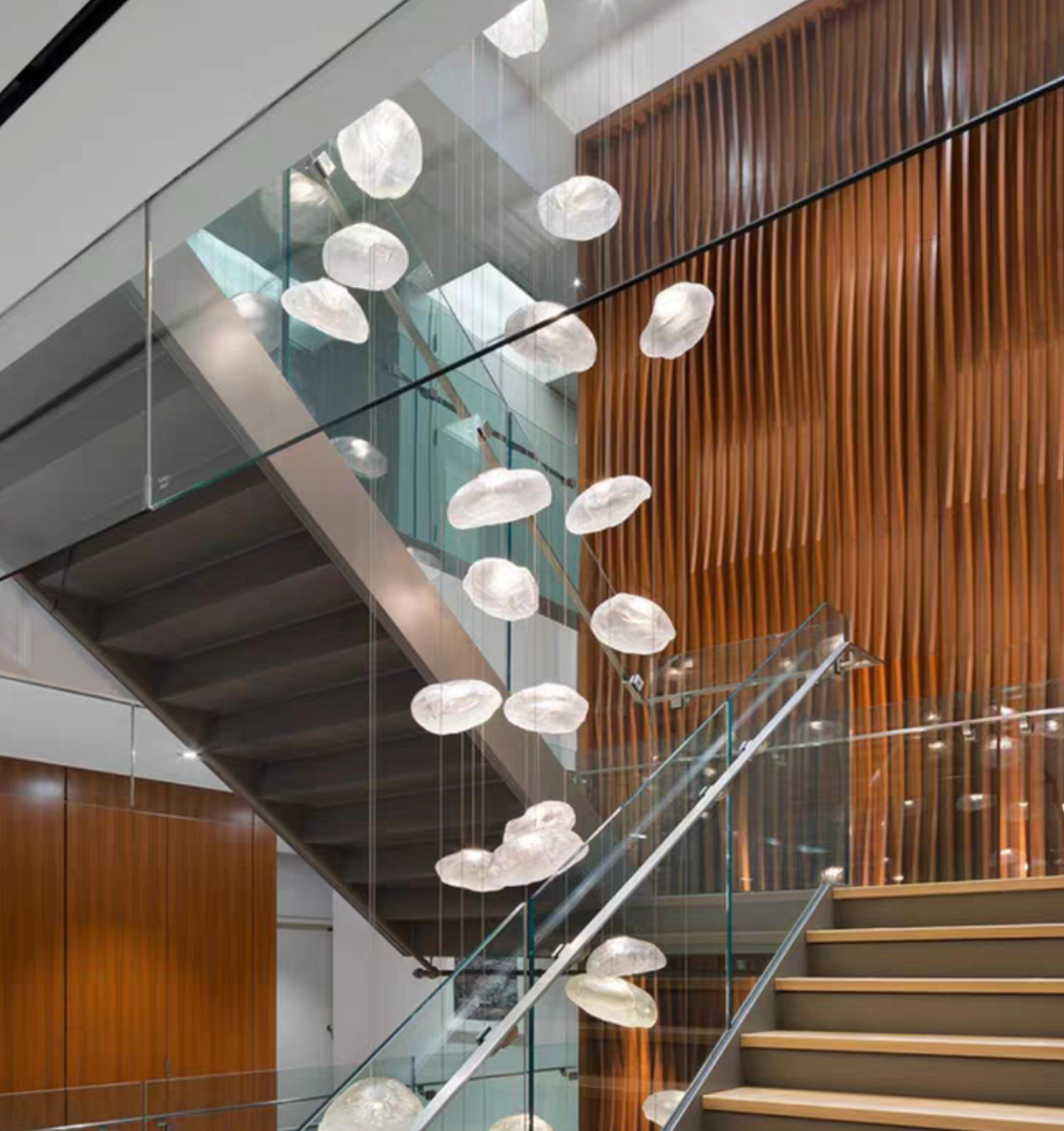 Extra Large Nordic Minimalist Glass Cloud Decorative Chandelier for Stairs / living Room / high-Ceiling Room