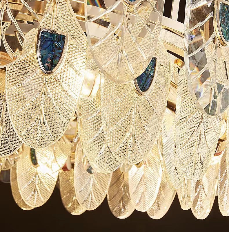 Modern Feather Crystal Pendant Abalone Shell Chandelier Suit for Living / dining Room / bedroom