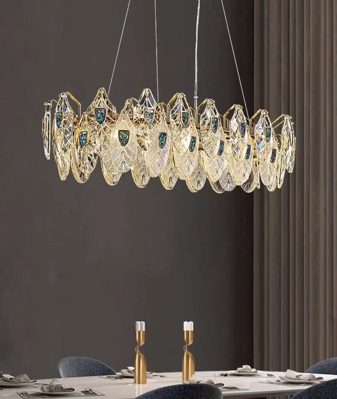 Modern Feather Crystal Pendant Abalone Shell Chandelier Suit for Living / dining Room / bedroom