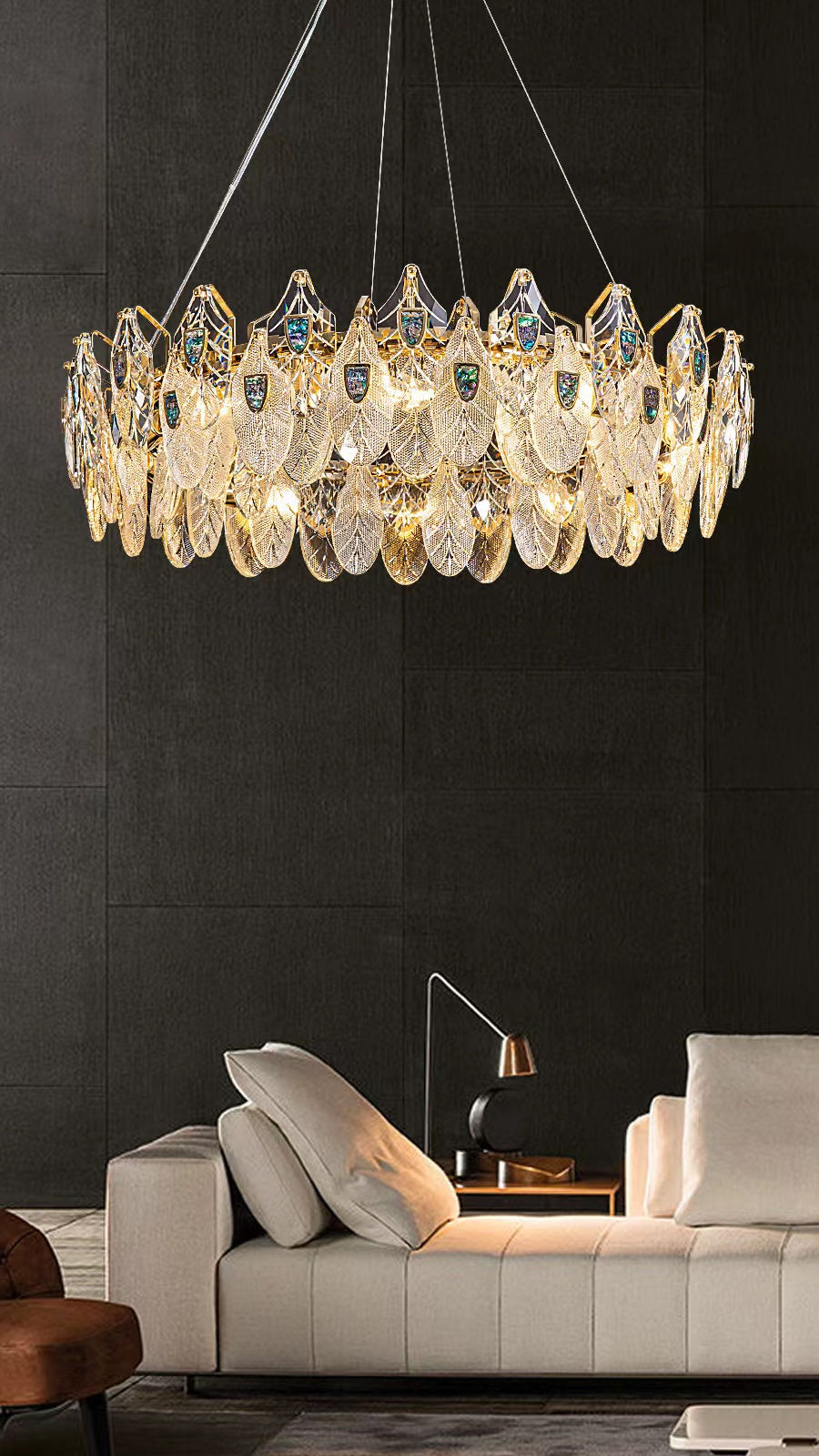 Modern Feather Crystal Pendant Abalone Shell Chandelier Suit for Living / dining Room / bedroom