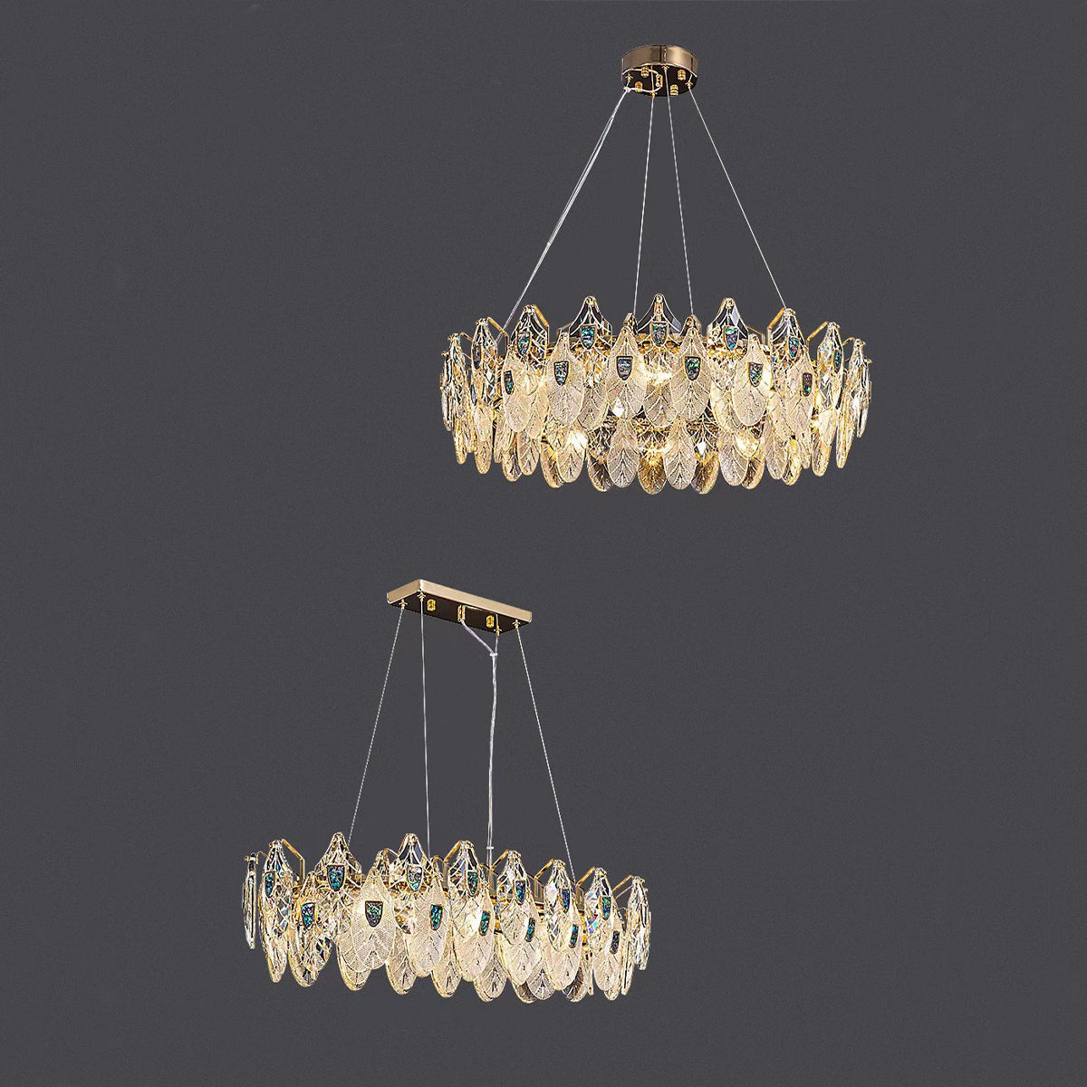 Modern Feather Crystal Pendant Abalone Shell Chandelier Suit for Living / dining Room / bedroom