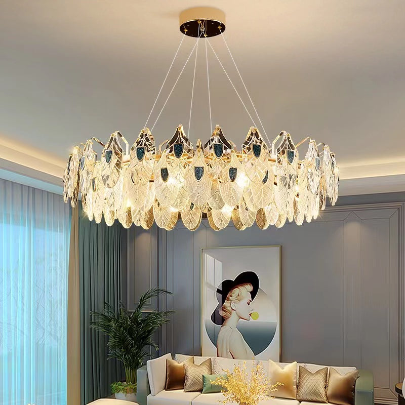Modern Feather Crystal Pendant Abalone Shell Chandelier Suit for Living / dining Room / bedroom