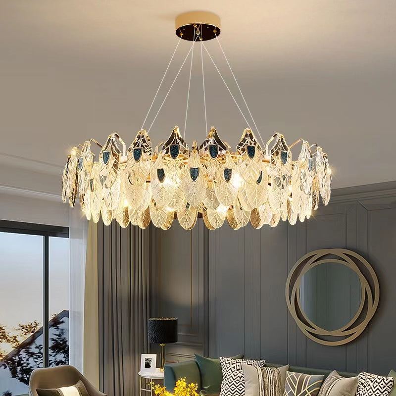 Modern Feather Crystal Pendant Abalone Shell Chandelier Suit for Living / dining Room / bedroom