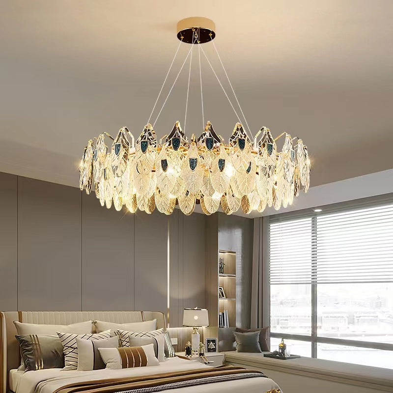 Modern Feather Crystal Pendant Abalone Shell Chandelier Suit for Living / dining Room / bedroom