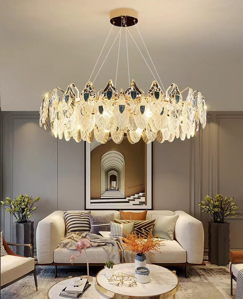 Modern Feather Crystal Pendant Abalone Shell Chandelier Suit for Living / dining Room / bedroom