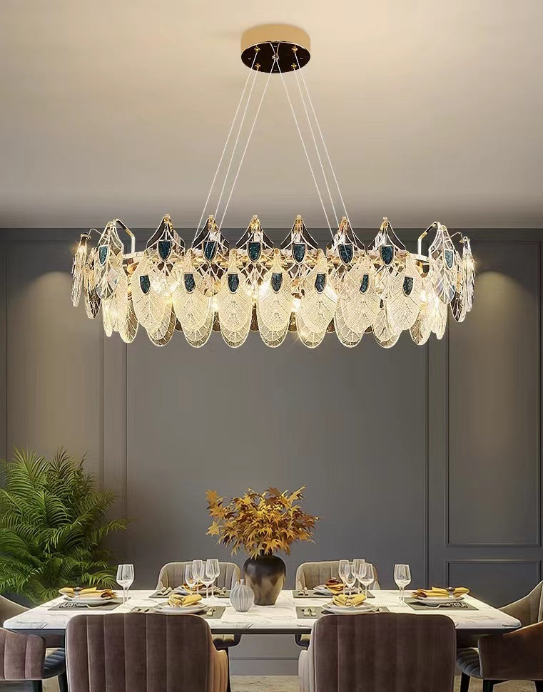 Modern Feather Crystal Pendant Abalone Shell Chandelier Suit for Living / dining Room / bedroom