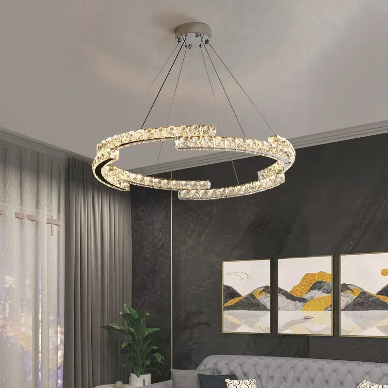 Modern Luxury Crystal Pendant Irregular Rings Chandelier Suit for Living / dining Room / bedroom