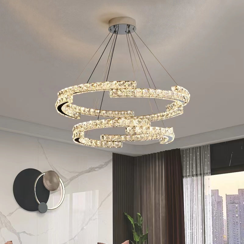 Modern Luxury Crystal Pendant Irregular Rings Chandelier Suit for Living / dining Room / bedroom