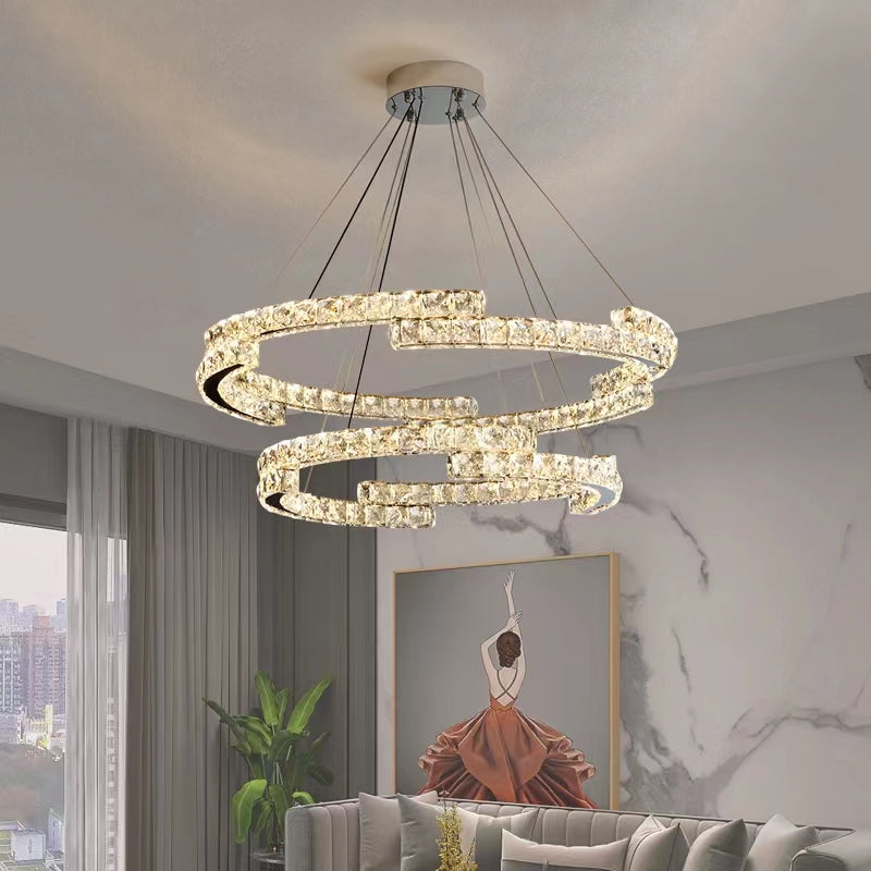 Modern Luxury Crystal Pendant Irregular Rings Chandelier Suit for Living / dining Room / bedroom