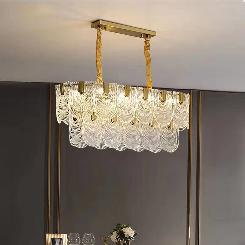 Nordic Light Luxury Patterned Glass Pendant Chandelier Suit for Living / dining Room / bedroom