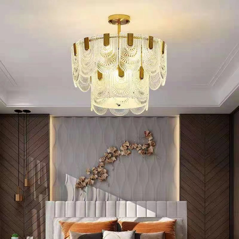 Nordic Light Luxury Patterned Glass Pendant Chandelier Suit for Living / dining Room / bedroom