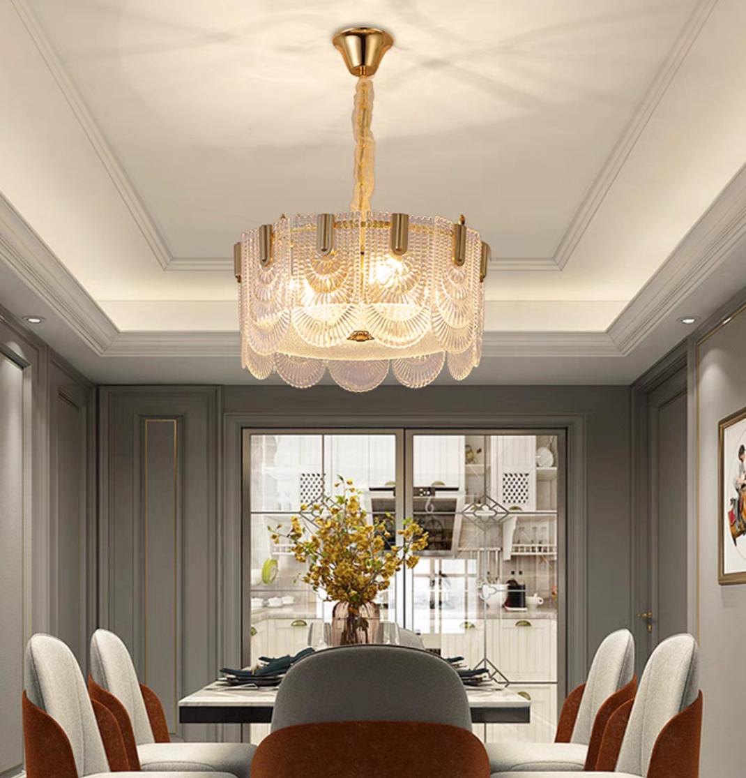 Nordic Light Luxury Patterned Glass Pendant Chandelier Suit for Living / dining Room / bedroom