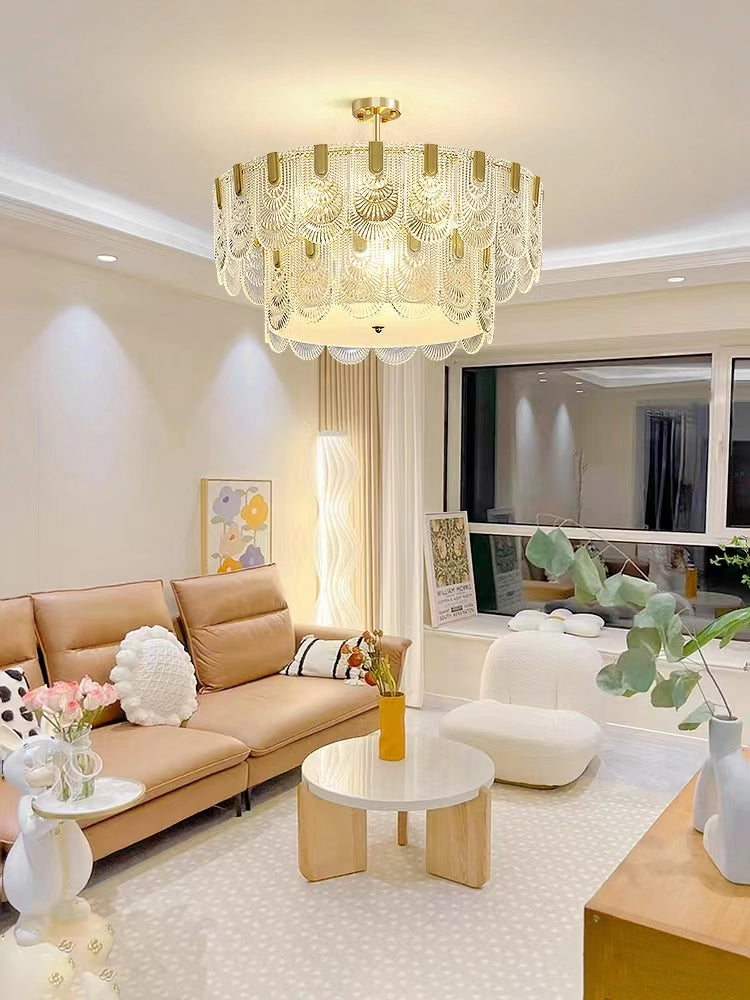 Nordic Light Luxury Patterned Glass Pendant Chandelier Suit for Living / dining Room / bedroom
