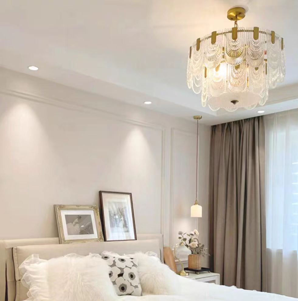 Nordic Light Luxury Patterned Glass Pendant Chandelier Suit for Living / dining Room / bedroom