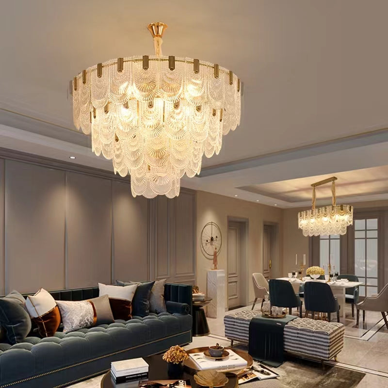 Nordic Light Luxury Patterned Glass Pendant Chandelier Suit for Living / dining Room / bedroom