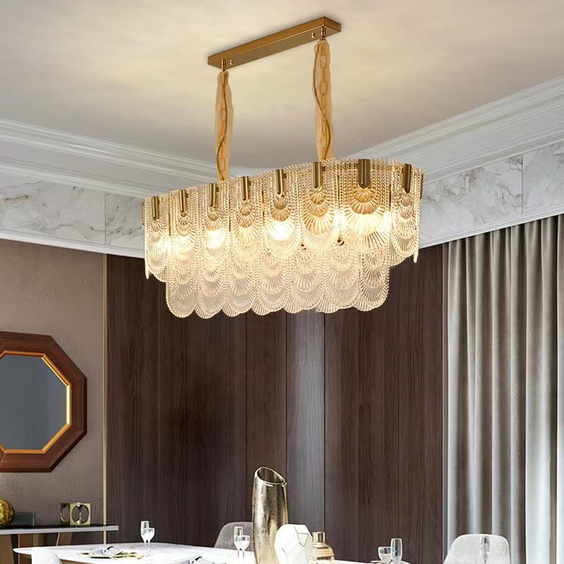 Nordic Light Luxury Patterned Glass Pendant Chandelier Suit for Living / dining Room / bedroom