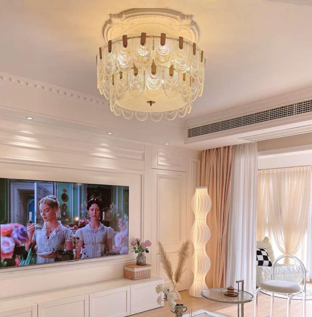 Nordic Light Luxury Patterned Glass Pendant Chandelier Suit for Living / dining Room / bedroom