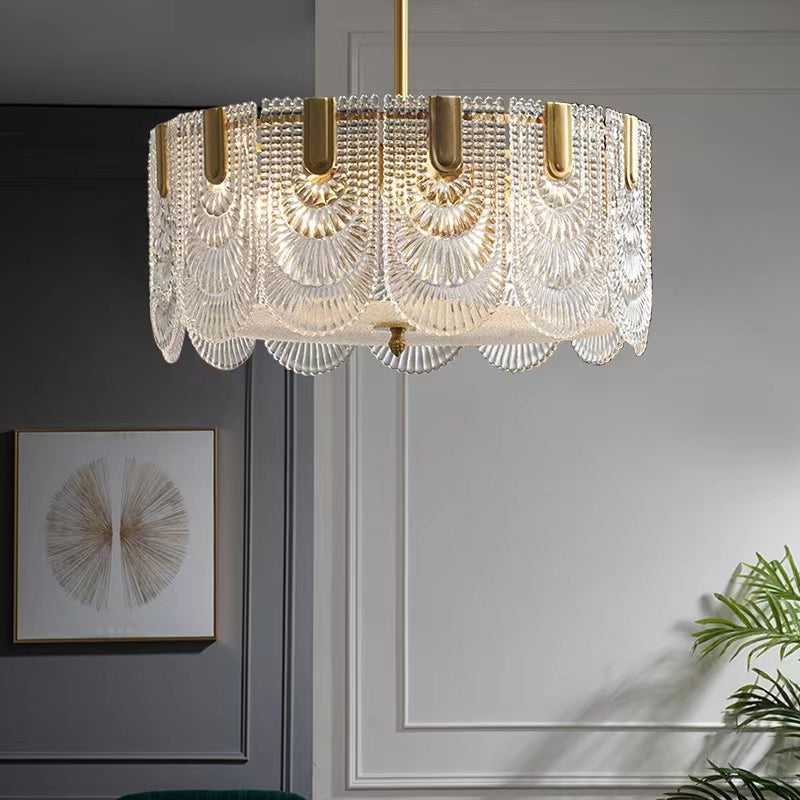 Nordic Light Luxury Patterned Glass Pendant Chandelier Suit for Living / dining Room / bedroom