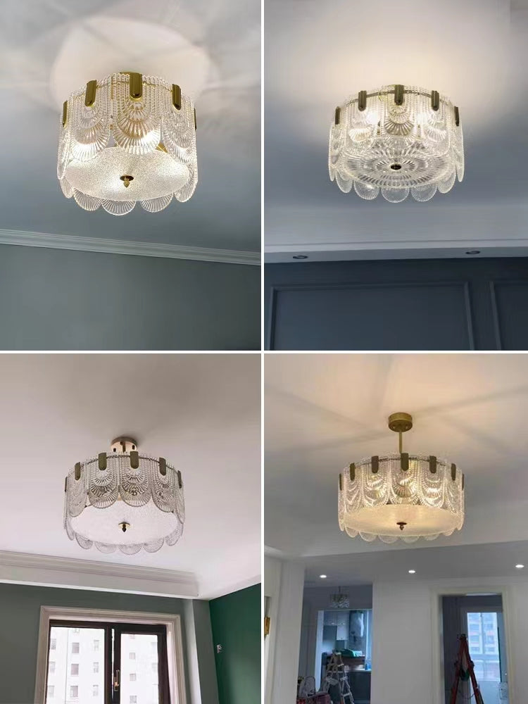 Nordic Light Luxury Patterned Glass Pendant Chandelier Suit for Living / dining Room / bedroom