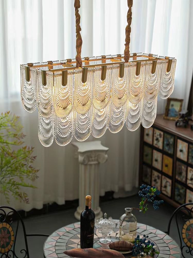 Nordic Light Luxury Patterned Glass Pendant Chandelier Suit for Living / dining Room / bedroom